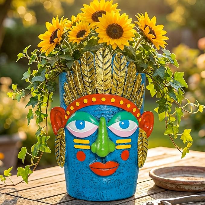 Unique Plant Pots - Abstract Picasso Face Flower Pot, Funky Planters for Indoor Plants, Cool Head Planter for Outdoor Garden & Home Decor
