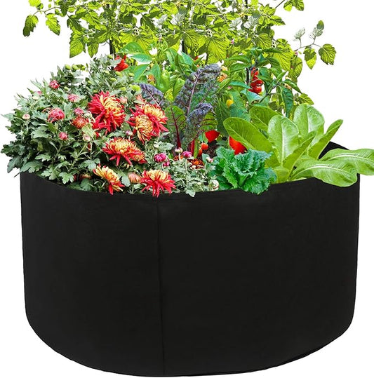 Firlar 3 PCS 100 Gallon Round Plant Grow Bags,Raised Garden Bed,Planting Container Grow Bags Felt Fabric Plant Pot for Plants,Vegetables,Flowers,Black