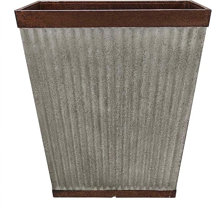 Southern Patio HDR 046851 16 inches Square Rustic Plastic, Indoor, Outdoor Garden Planter, Urn Pot for Flowers, Herbs, Galvanized
