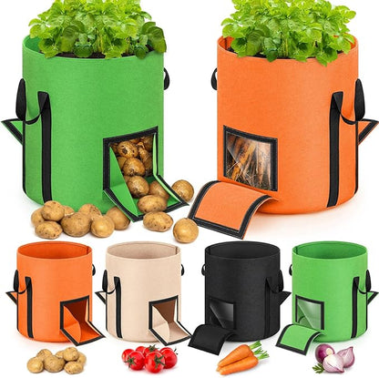 4 Pcs Upgraded Potato Grow Bags 10 Gallon with Harvest Window Visible Window Planting Bags Gardening Pots Thickened Nonwoven Planter for Growing Potato Tomato Vegetable (Multicolor)
