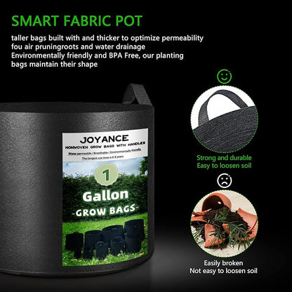 JOYANCE 10-Pack 3 Gallon Grow Bags, Heavy Duty 300G Thickened Non-Woven Fabric Grow Bags, Ventilated Plant Pots with Reinforced Handies