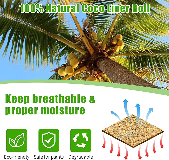 Coco Liner Roll 16x80 Inch, Natural Coconut Liners for Planter Flower Basket, Thick Coco Fiber Mat for Hanging Basket, Garden Decoration, Animal Pet Pads, Reptile Carpet
