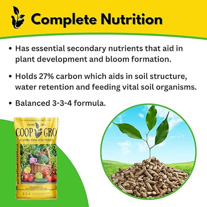 Coop Gro Organic Chicken Manure Fertilizer 25 lb. Bag. All-Natural Plant Food for Vegetable Gardens, Flower Beds, Indoor Plants & Shrubs. Pelleted Fruit Tree Fertilizer
