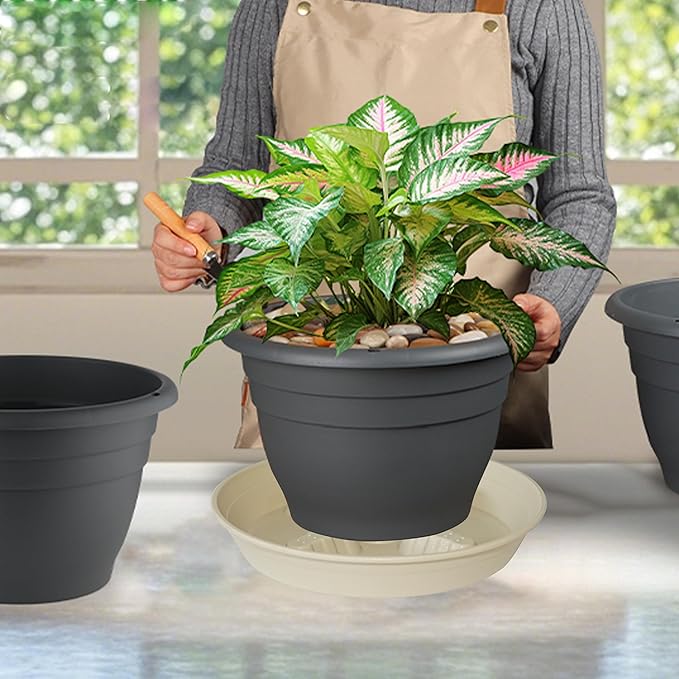 4 Pack Plant Saucer 12 inch, 8 10 14 17 inch, Plant Stand Plastic Plant Saucers for Indoors Outdoor, Heavy Duty Flower Saucers for Potted Plants, Pot Saucers for Plants, Grow Bags Saucers