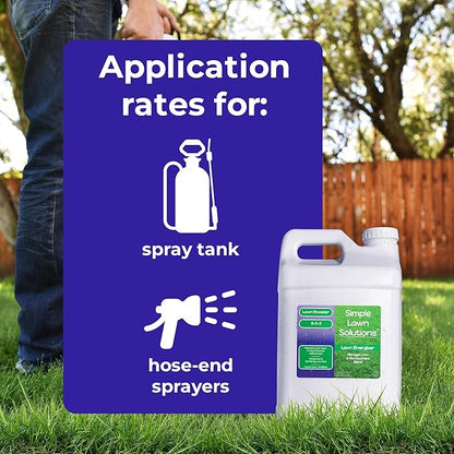 Commercial Grade Lawn Energizer- Grass Micronutrient Booster with Iron and Nitrogen- Liquid Turf Spray Concentrated Fertilizer- Any Grass Type, All Year- Simple Lawn Solutions (2.5 Gallons)