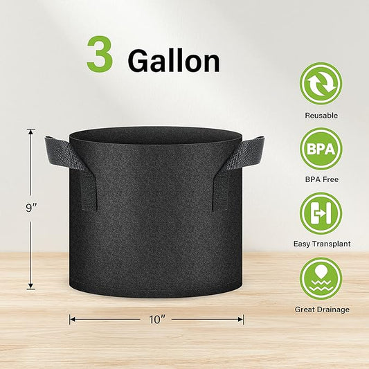 HealSmart Plant Grow Bags 3 Gallon, Tomoato Planter Pots 10-Pack with Handles, Aeration Nonwoven Fabric, Heavy Duty Gardening Planter for Vegetable, Herbs and Flowers, Black