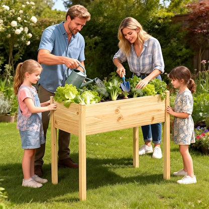 DoCred Raised Garden Bed, 45.7" x 22.8" x 31.5" Large Elevated Wooden Horticulture Planter Box with Wood Legs Standing Growing Bed Planter for Gardening, Balcony, Backyard, Patio