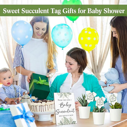 Newcotte Baby Shower Party Favors Succulent Tags Include 1 Piece Wooden Table Sign 50 Sets Succulent Plant Marker Succulent Favors Baby Shower Decoration(Greenery)