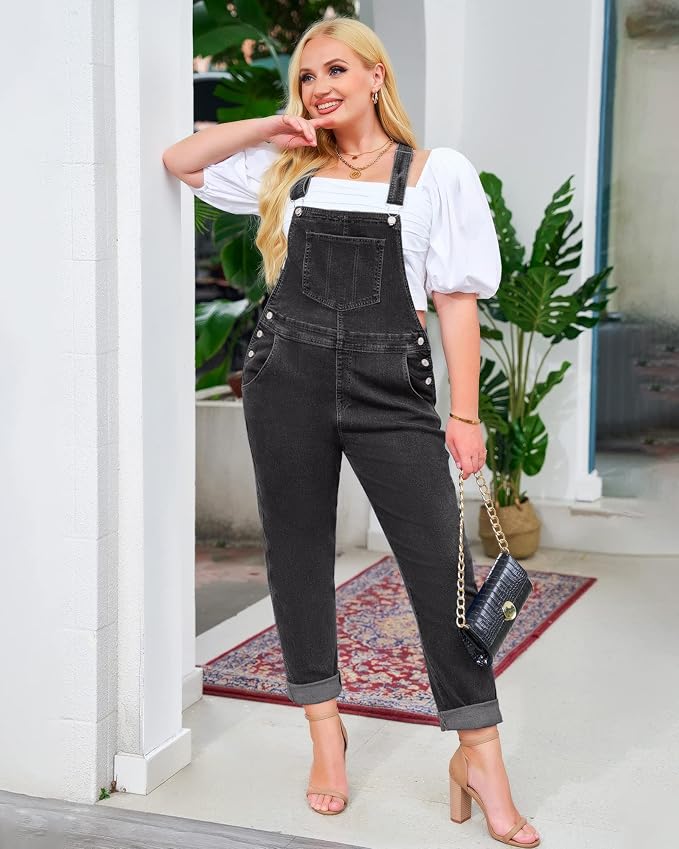 Vetinee Womens Classic Adjustable Straps Pockets Denim Bib Overalls Jeans Pants