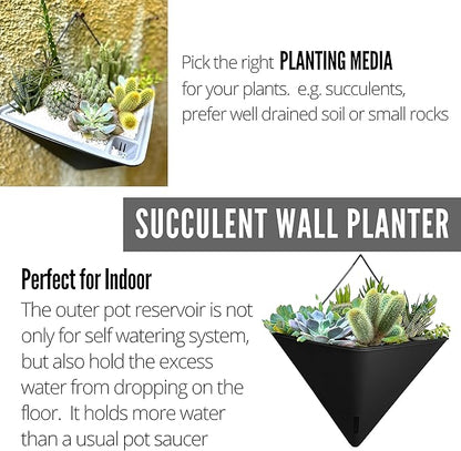 LaLaGreen Wall Planters for Indoor Plants - 4 Pack, 12 Inch Large Self Watering Black and White Mixed Color Geometric Indoor Vertical Garden Wall Hanging Flower Vase Vessel with Metal Hanger Stylish
