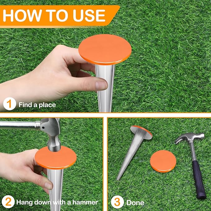 4 Pack Permanent Property Line Markers 7x3 Inch Galvanized Alloy Boundary Markers Heavy Duty Garden Stake for Property Land Survey Stakes for Home Depot Septic Tank Yard Paver Ground Landscape, Orange