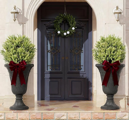 23" Tall Planters for Outdoor Plants Set of 2, Planter with Drainage Holes and Trophy Design, Large Outdoor Planters for Porch, Garden, Black