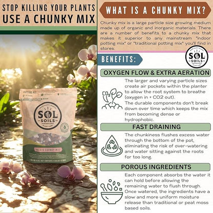 Sol Soils Chunky Orchid Potting Mix - 100% Peat-Free, Lightweight, and Aerated with Coconut Husk, Perlite & Recycled Forest Products for Fast Draining, Healthy Orchids - 1 Gallon