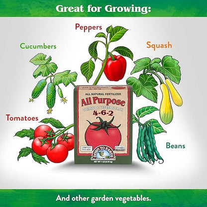 Down To Earth All Natural Fertilizers Organic All Purpose Tomato & Vegetable Mix - Plant Food for Tomatoes, Peppers, Herbs and Flowers 4-6-2, 1 lb