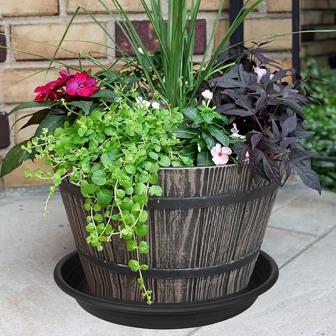 2 Pack of 16 17 inch Plant Saucer, 2.4" Depth Large Plant Tray, Heavy Duty Plant Trays for Indoors no Holes, Bird Bath Bowls, Plastic Pot Tray for Planter 14"/15"/16" (16", Black)