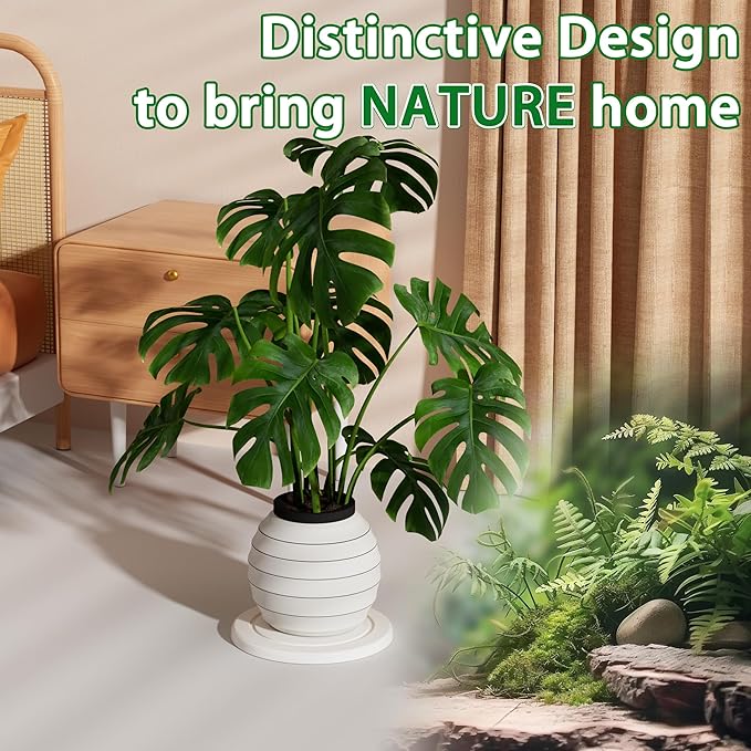Plant Saucer Flower Pot Saucers Plant Trays for Pots Instant Dry Diatomaceous Earth Round Plant Drip Trays for Indoors Keeping Counter and Floors Dry and Clean (2Pcs White Large)