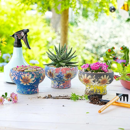 Sungmor Small Succulent Planters Set of 3, Beautiful Hand Crafted Ceramic Plant Pots Cute Cactus Pot, 4.9 Inch Flower Pots for Indoor Plants with Drainage, Desktop Windowsill Home Office Decor Pots