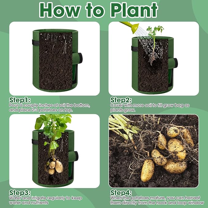 Hushee 10 Pas 10 Gallon Potato Grow Bags Garden Planting Bag with Handle Fabric Thick Fabric Containers for Tomato Vegetable