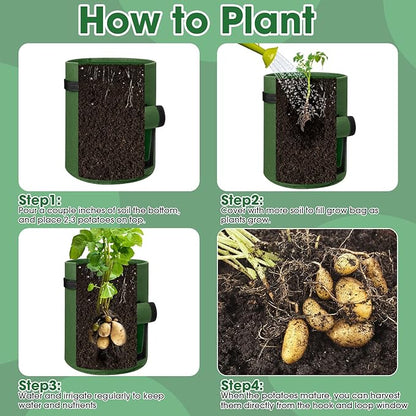 Hushee 10 Pas 10 Gallon Potato Grow Bags Garden Planting Bag with Handle Fabric Thick Fabric Containers for Tomato Vegetable