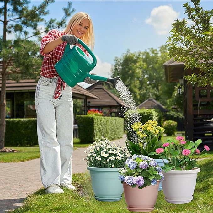 5 Packs 10 inch Plant Pots + Saucer, Planters for Indoor & Outdoor Plants with Drainage Holes | Plastic Flower Pots, Large Planter (Colorful, 10 inch)