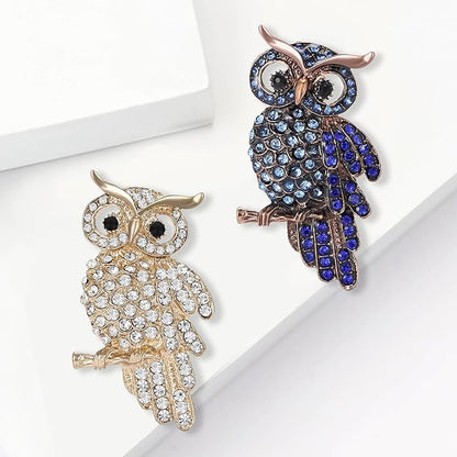 Rhinestone Owl Brooch Pin for Women Cute Big Cartoon Cat Eye Stone Owl Bird Brooch Unique Double Owl Brooch Pin Clothes Bag Hat Dress Jewelry