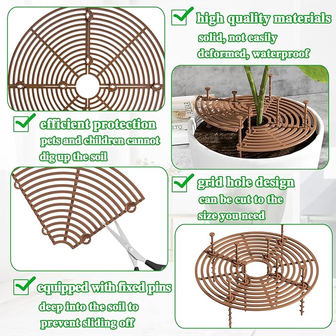 11.8 Inch Plant Pot Grid,6 Pack Plant Pot Soil Covers Protectors with 48 Stakes,Cat Pet Digging Stopper for Indoor Outdoor