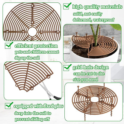 11.8 Inch Plant Pot Grid,6 Pack Plant Pot Soil Covers Protectors with 48 Stakes,Cat Pet Digging Stopper for Indoor Outdoor