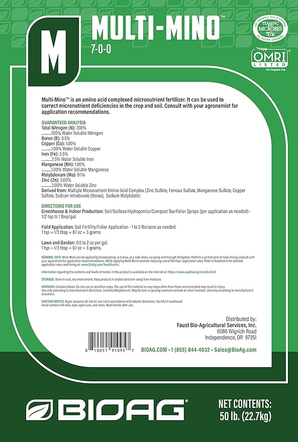 BioAg Multi-Mino Organic Micronutrient Fertilizer, Amino Acid Complexed Micronutrient Fertilizer (7 oz) (MUL-9999)