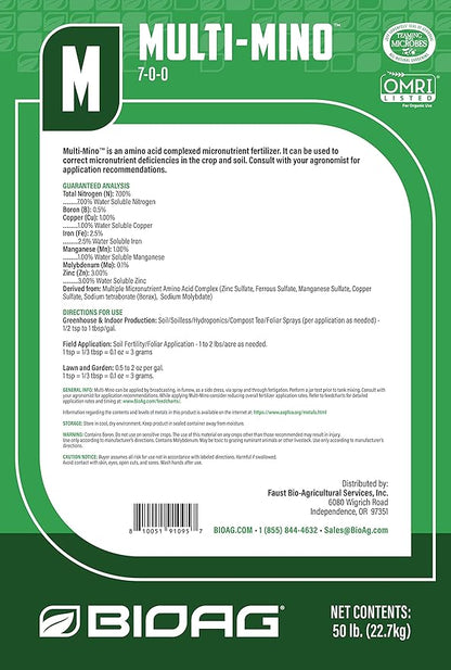 BioAg Multi-Mino Organic Micronutrient Fertilizer, Amino Acid Complexed Micronutrient Fertilizer (7 oz) (MUL-9999)