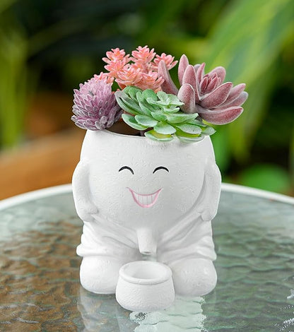 Quirky Cute Planter with Smiley Face,Pee Plant Pot,Naughty Boy Plant Face Pot with Drainage Hole,for Indoor Outdoor, Christmas, Mather's Day Gift(Naughty Boy,White)