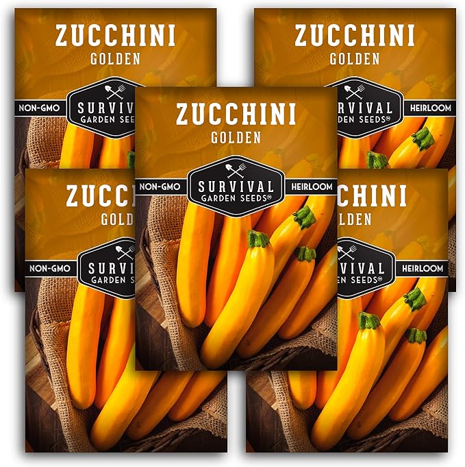 Golden Zucchini Seeds for Planting - Plant & Grow Yellow Zucchini Vegetables in Your Home Vegetable Garden - Non-GMO Heirloom Variety - Survival Garden Seeds (5 Packs)