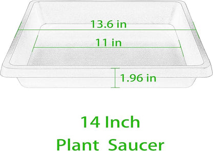 Square Plant Saucer 14 Inch 4 Pack, 6 8 10 12 13 16 18 20 Durable Plastic Plant Trays for Pots-Indoor Outdoor, Durable and Thicker Large Plant Drip Trays, Flower Planter Saucers for Potted Plants