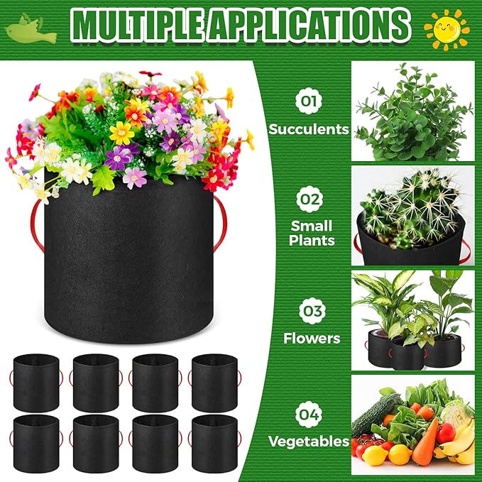 Nuenen 8 Pack Plant Grow Bags Bulk Breathable Nonwoven Fabric Pot with Handles Heavy Duty Nursery Vegetable Pots with Gloves for Garden Vegetables Potato Plants Flower Growing Planting (75 Gallon)