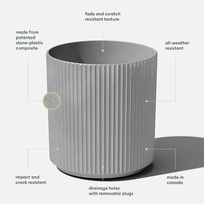 Veradek Mason Series Demi Planter - Large Round Planter for Indoor or Outdoor Patio/Balcony | Made from Plastic & Concrete with Drainage Holes | Modern Décor for Flowers, Trees, Tall Plants