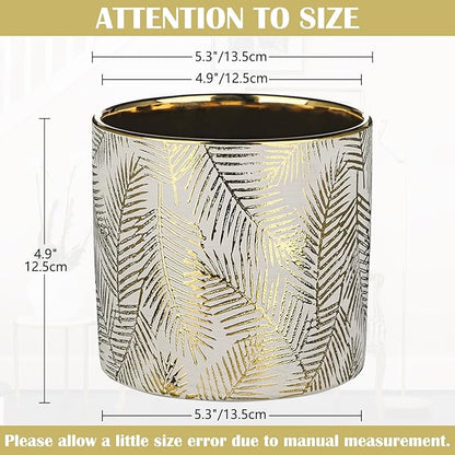 Oairse Small Ceramic Pot for Indoor Plants, 5.3 inch Plant Pot with Drainage Hole Decorative Texture Gold Planter Indoor Outdoor Flower Pots for Succulent Snake Plant Pothos Orchid