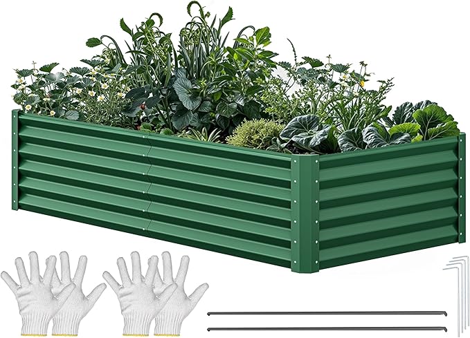 YITAHOME 72x36x18 in Galvanized Raised Garden Bed Kit, Large Metal Planter Box with Gloves & Support Rod, Outdoor Flower Bed for Plants Vegetables, Green