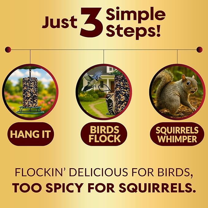Hot Pepper Bird Seed Cylinders with Hole – Squirrel Proof Bird Seed Spicy – Perfect for Cardinals, Woodpeckers, Finches, Blue Jay & More – Wild Birdseed with No Filler – USA Made (6" x 7.75")