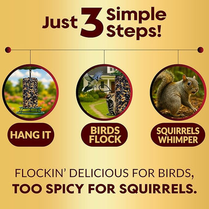 Hot Pepper Bird Seed Cylinders with Hole – Squirrel Proof Bird Seed Spicy – Perfect for Cardinals, Woodpeckers, Finches, Blue Jay & More – Wild Birdseed with No Filler – USA Made (6" x 7.75")