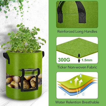 Visible Tomato/Strawberry/Sweet Potato/Carrot/Potato Grow Bags 7 Gallon 3-Pack, Heavy Duty Thickened Aeration Nonwoven Fabric Pots with Handles, Come with 3-Pcs Plant Labels&Lens Hoods