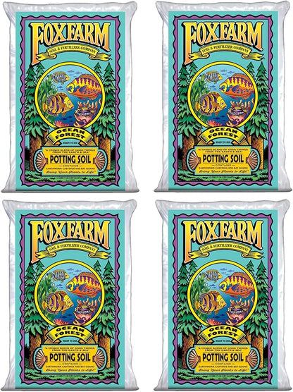 FoxFarm Ocean Forest Potting Soil for Container Gardens - Light, Aerated Texture with Fish Emulsion, Crab Meal, Earthworm Castings - Houseplant Potting Mix for Seedlings & Plant Starts - 4 x 1.5 Cu Ft