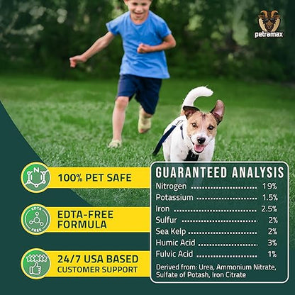 PetraMax Neighbor’s Envy Grass Fertilizer for Lawn & Garden, 4 Gallon Covers up to 64,000 sq.ft. 7-in-1 Liquid Lawn Fertilizer Concentrate for Deep Green Turf - Includes Nitrogen/Iron/Humic/Sea Kelp