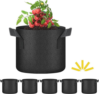 YSSOA 5-Pack 3 Gallon Grow Bags, Aeration Nonwoven Fabric Plant Pots with Handles, Heavy Duty Gardening Planter for Potato, Tomato, Vegetable and Fruits, Black 2024 Version