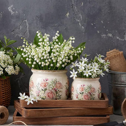 2 Pcs 7.7" & 5.9" Large Ceramic Plant Pot Beige Pink Rustic Rose Crackle Glaze Rustic Flowers Pot Decorative Planter with Drainage for Indoor Outdoor Plants Home Kitchen Office Decor Gift