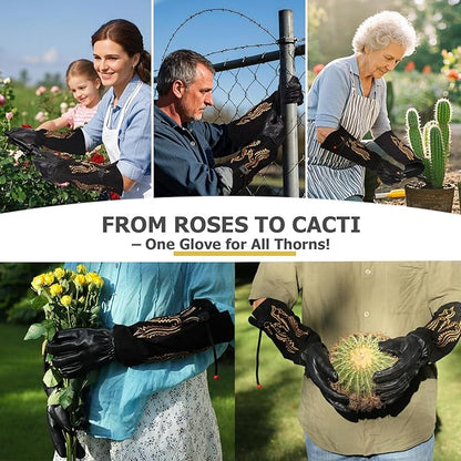 Long Leather Thorn Proof Gardening Gloves for Women/Men, Great for Rose Pruning, Cactus Handling, Weeding, Heavy Duty Gauntlet, Garden Gifts for Gardener (Western Style, Large)