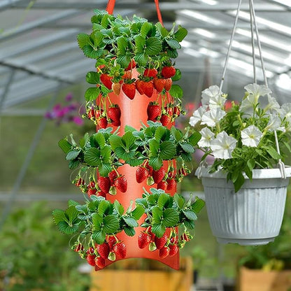 Upside Down Planter Tomato Herb Strawberry Grow Bags | 8 Hole Hanging Grow Bags for Tomato Chili Herb Strawberry,Hanging Aeration Fabric Strawberry Planter Bags for Growing Herbs Flowers