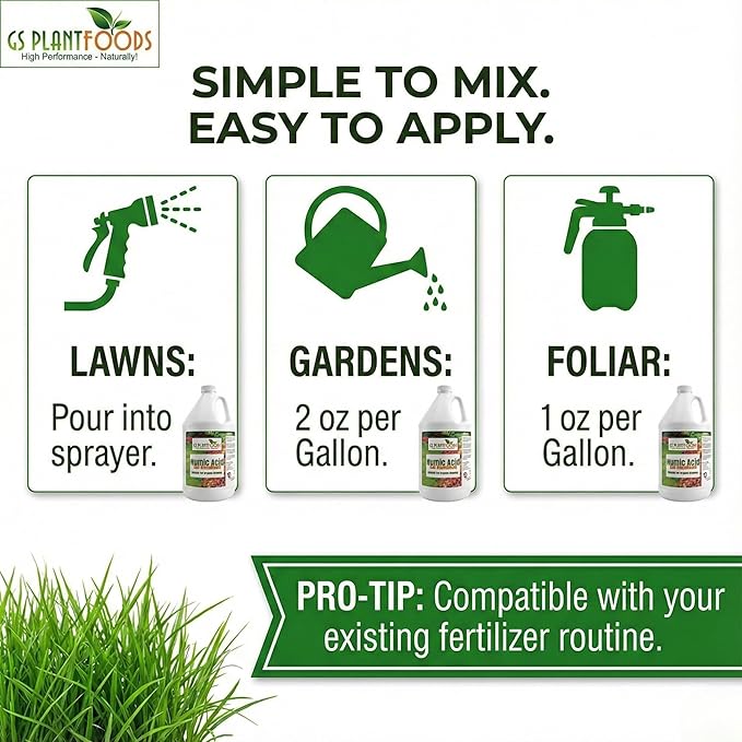 GS Plant Foods Humic Acid Soil Amendment – Leonardite-Derived Liquid Concentrate for Improved Soil Structure & Nutrient Availability – OMRI Listed for Organic Use – 1 Gallon