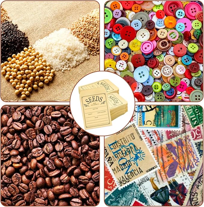 200Pcs Seed Envelopes, Seed Envelope Resealable Small Packets Brown Paper Seeds Envelopes with Printing, 3.1x4.7 Inch for Collection Flowers Seeds