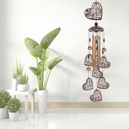 Outdoor Hearts Wind Chimes, Bronze Wind Chimes, Heart-Shape Wind Bells Gifts for Mom & Women, Heart Memorial Wind Chime for Home, Garden, Indoor, Outdoor Decoration, Garden Windchimes
