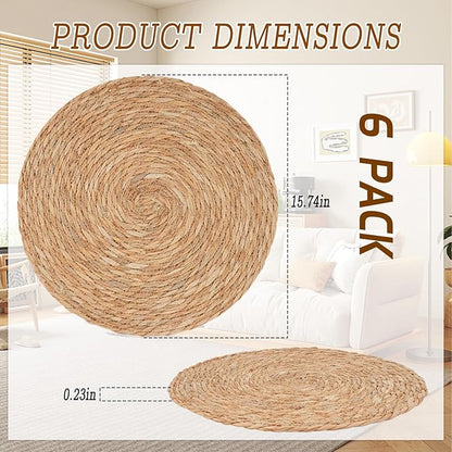6 Pack 16 Inch Large Woven Plant Coasters for Floor, Natural Seagrass Plant Mats for Indoor House Plants, Thick Round Flower Pot Pads for Carpet & Hardwood Protection, Boho Farmhouse Decor