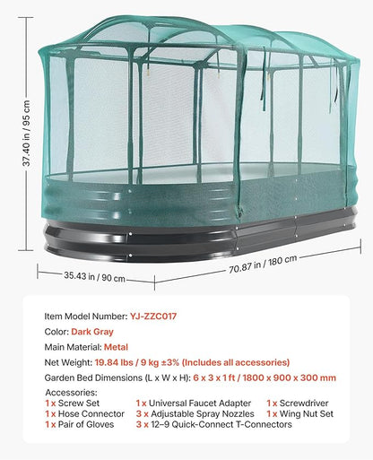 VEVOR 6x3x1FT Metal Raised Garden Bed Kit with Self Watering System and Mesh Cover, Oval Outdoor Galvanized Planter Raised Beds for Gardening Planting Flowers Fruits Vegetables